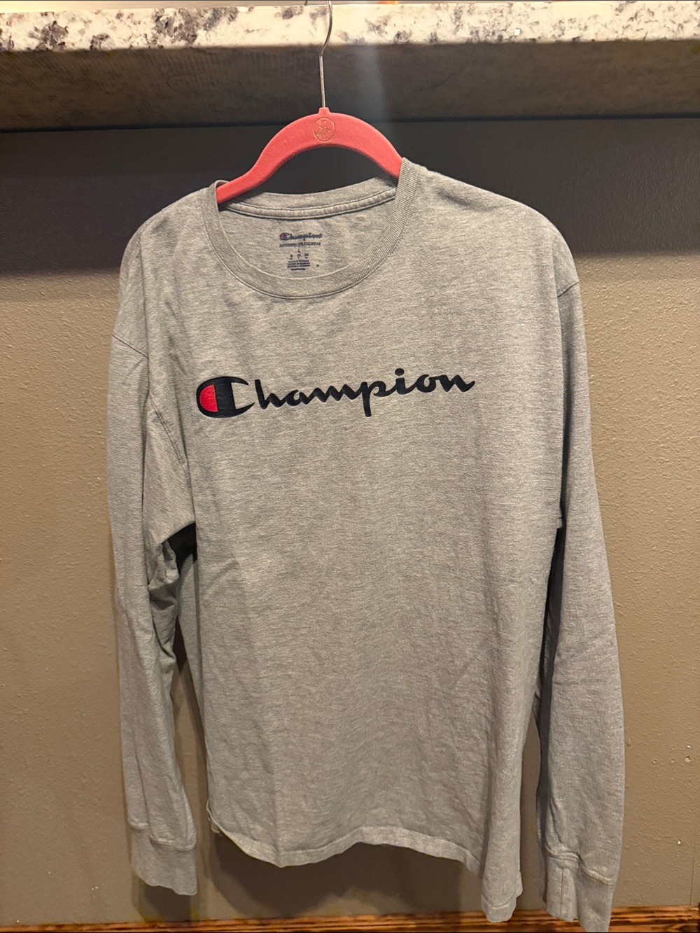 Champion Gray Long Sleeve Crew with Script Logo